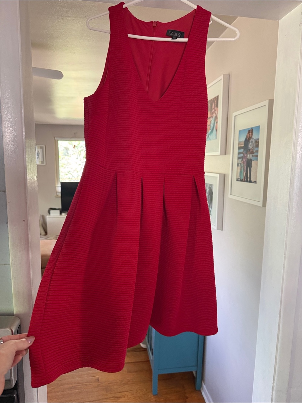 Topshop Red Textured Fit & Flare Dress